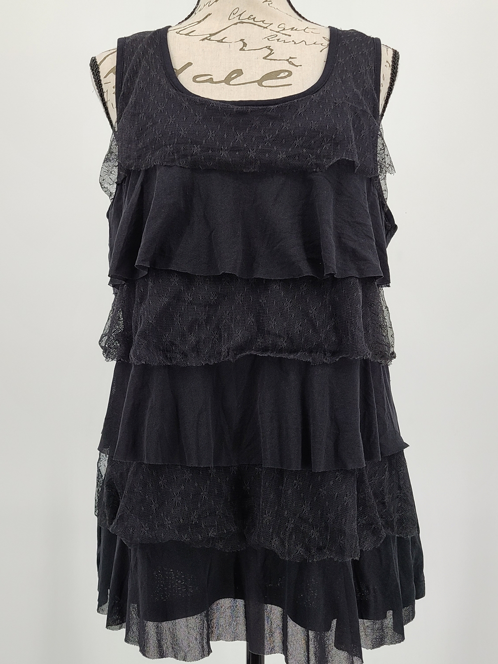 Chico's Black Sleeveless Tiered Ruffle Tank Top Size Small